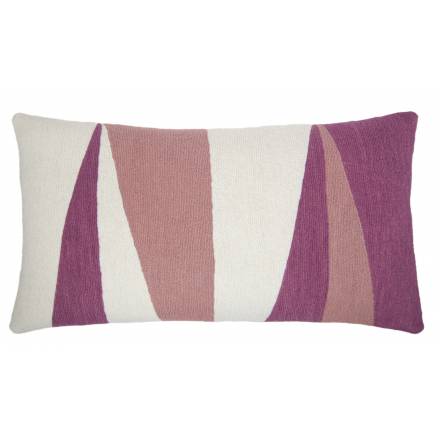 Judy Ross Textiles Hand-Embroidered Chain Stitch Blade 14x24 Cream Throw Pillow dusty pink/fuchsia